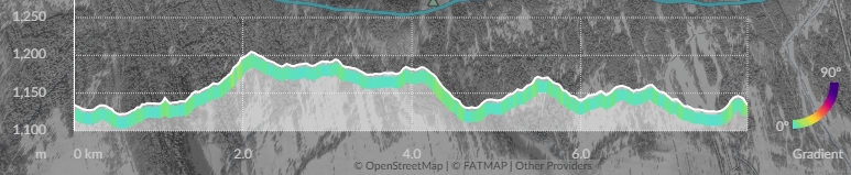 Výškový profil  bežeckej trate hrebeňom Magury v smere Príslop - Ski Bachledova (Chodník v korunách stromov)